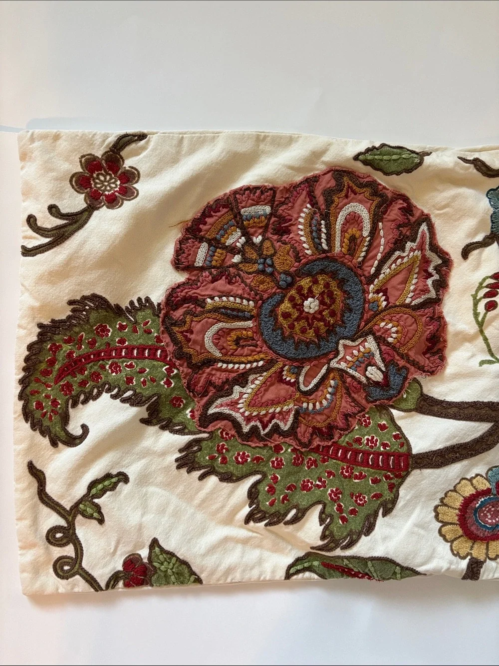 Pottery Barn Riley Crewel Embroidered Lumbar Pillow Cover